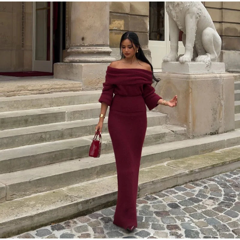 Levoire | Robe Maxi Élégante Hors Épaule Bourgogne