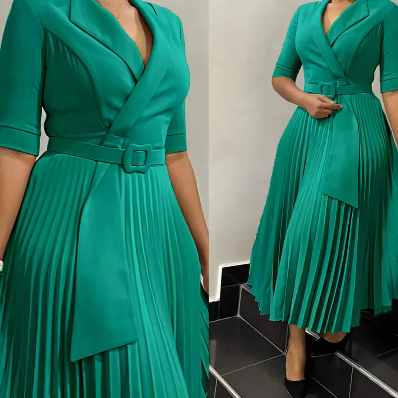 Levoire | Robe Courte Plissée À Bretelles Avec Ceinture À Décolleté En V Vert