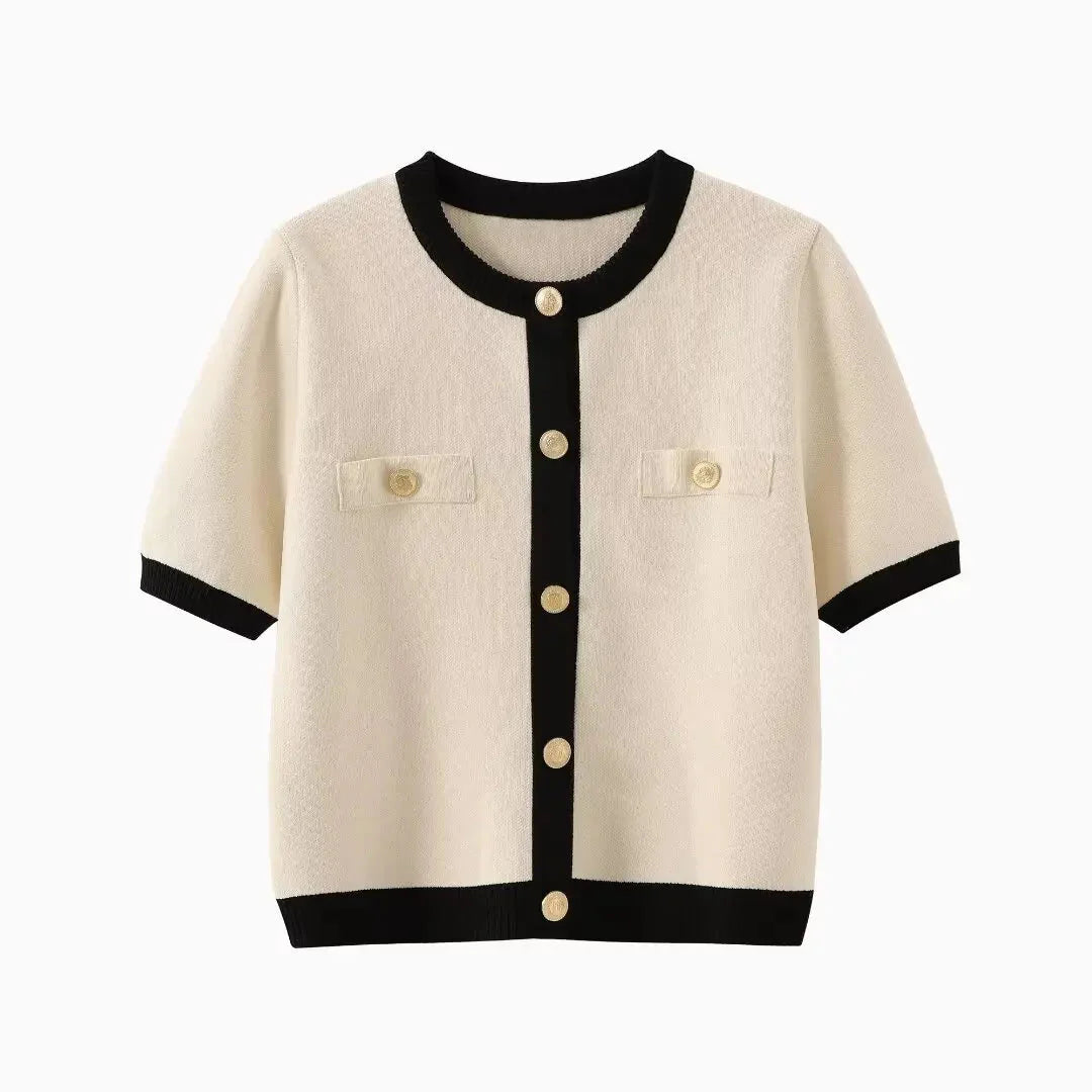 Levoire | Manches Courtes Boutonné Pull Tricoté À Manches Courtes Vêtements Pour Femmes Ivoire