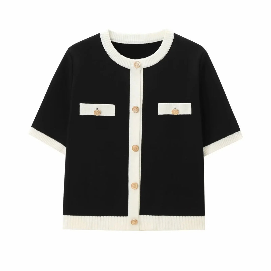 Levoire | Manches Courtes Boutonné Pull Tricoté À Manches Courtes Vêtements Pour Femmes Noir