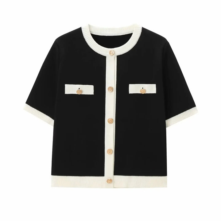 Levoire | Manches Courtes Boutonné Pull Tricoté À Manches Courtes Vêtements Pour Femmes Noir
