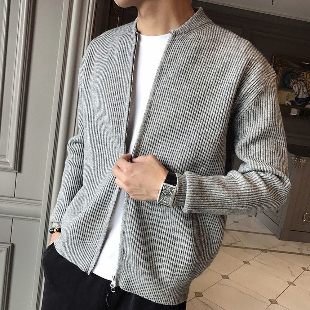Levoire | Fermeture Éclair Chaud Manches Longues Veste Tricotée Pour Hommes Gris