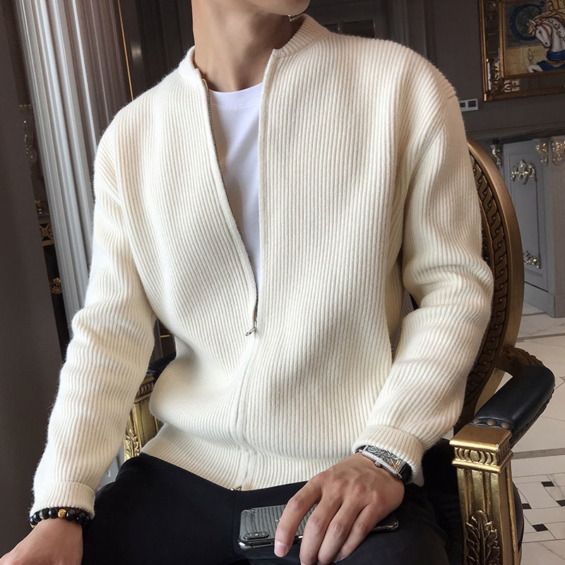 Levoire | Fermeture Éclair Chaud Manches Longues Veste Tricotée Pour Hommes Beige