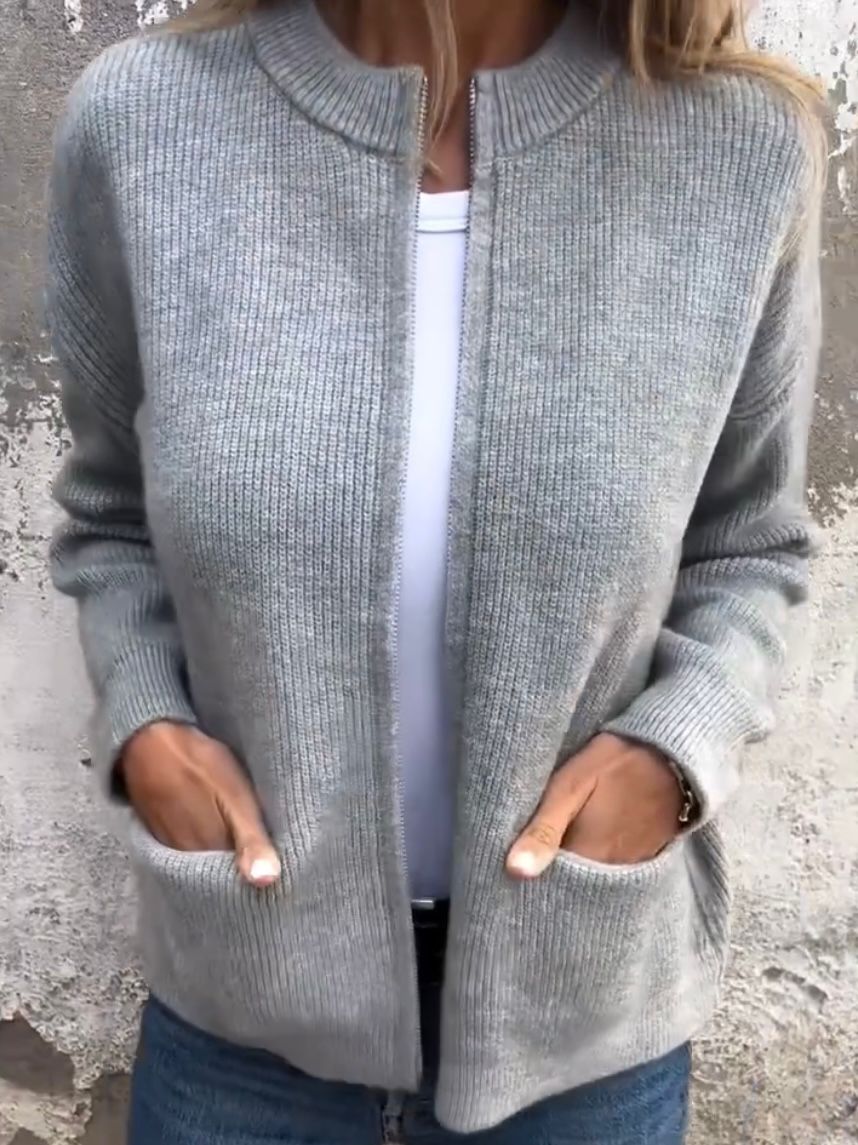 Levoire | Zip Warm Pockets Knit Women'S Clothing Gris