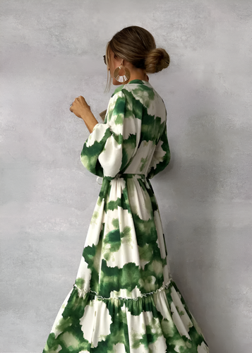 Levoire | Robe Maxi Verte À Manches Longues Et Décolleté En V