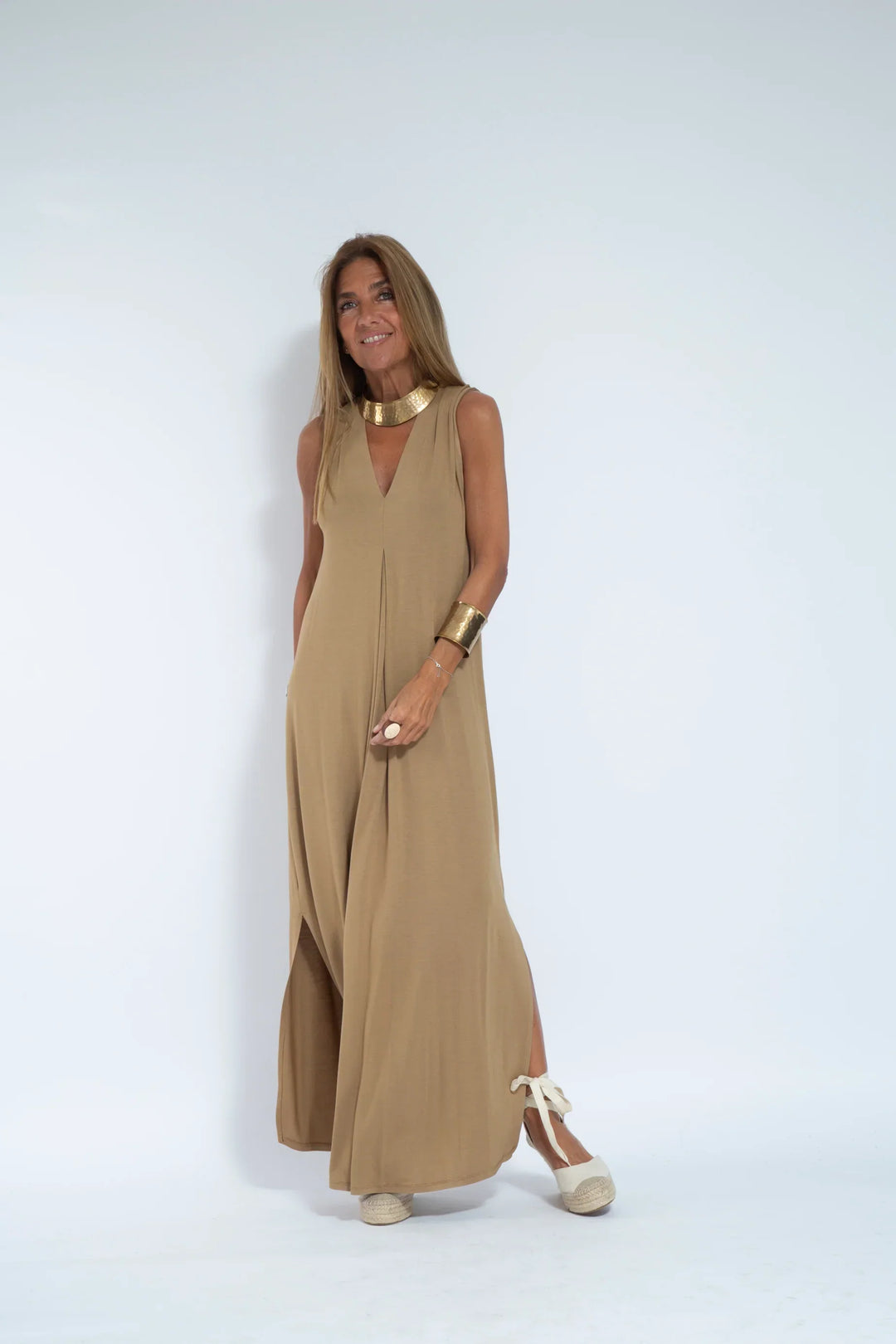 Levoire | Robe Chic Manches Légères Beige