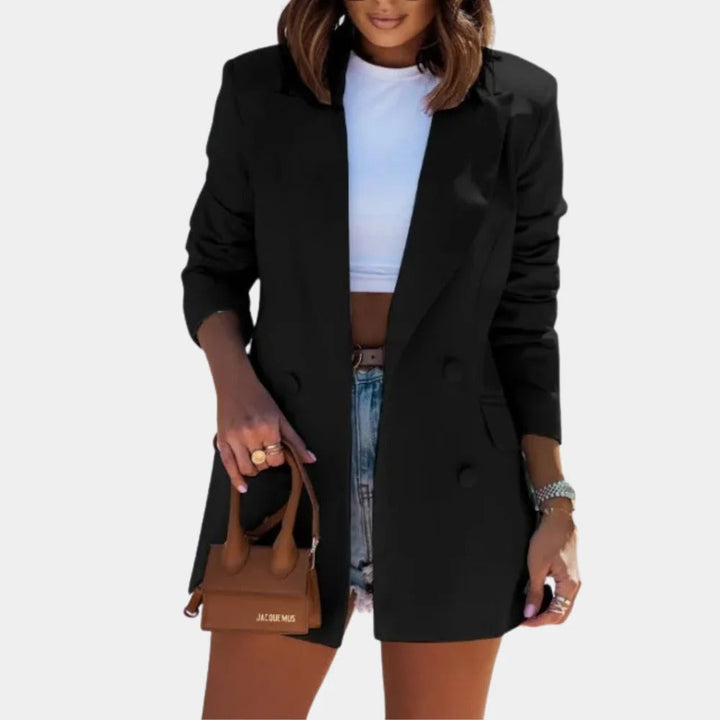 Levoire | Blazer Long À Col Réversible À Manches Longues Noir