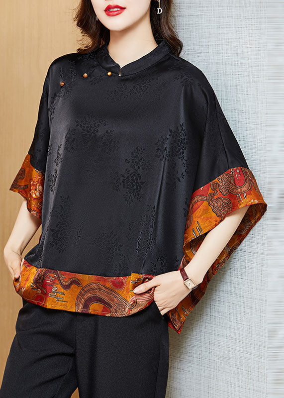 Levoire | Chemise patchwork en soie Noir