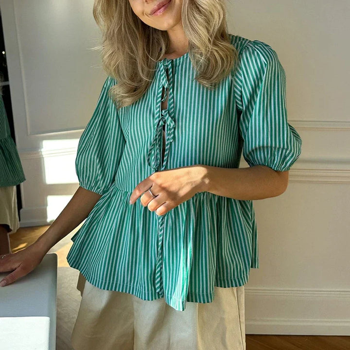 Levoire | Blouse Vintage Rayée Avec Nœud Cravate Vert