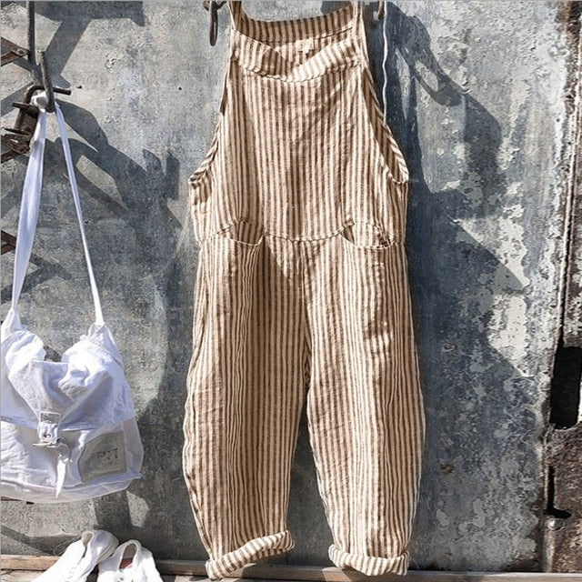 Levoire | Combinaison Baggy Rayée Style Vintage Jaune