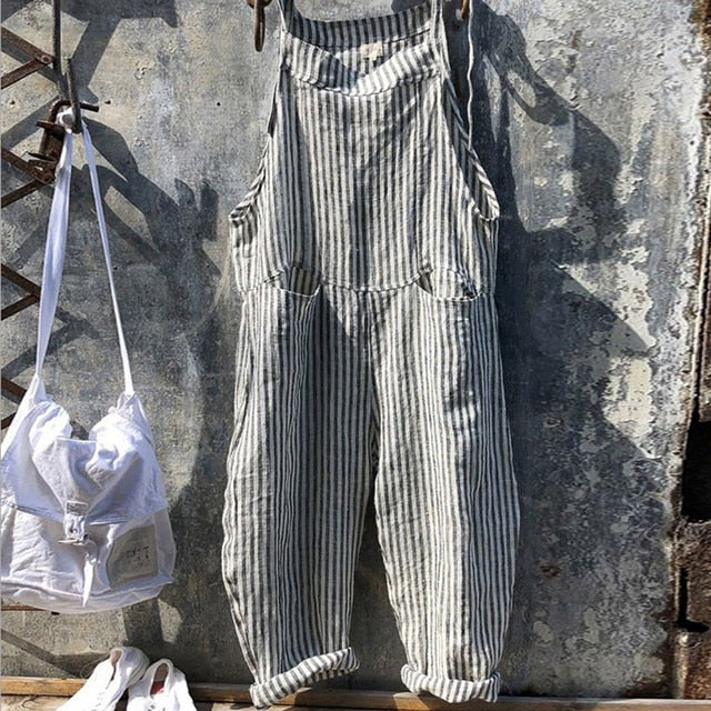 Levoire | Combinaison Baggy Rayée Style Vintage Gris