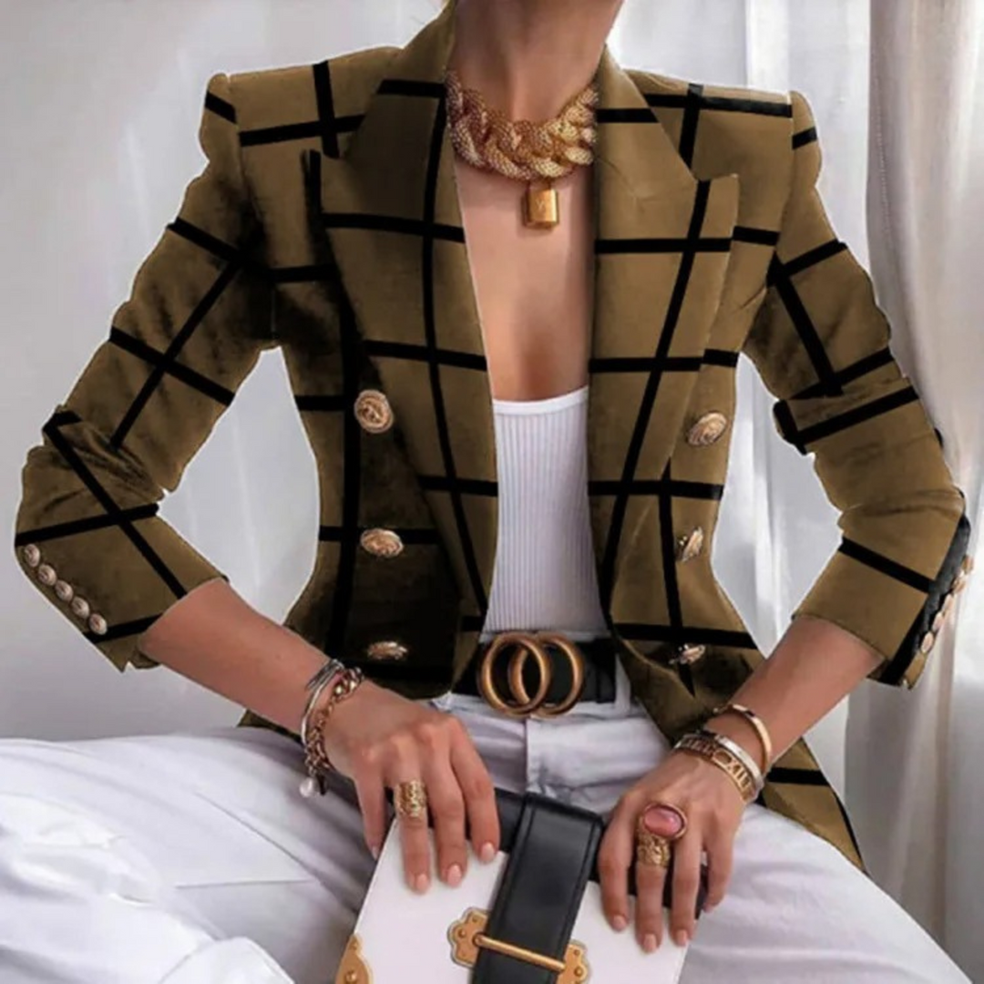 Levoire | Veste Pour Femmes Imprimée De Style Bureau Avec Double Rangée De Boutons Braun
