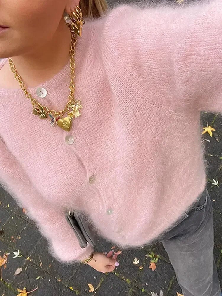 Levoire | Laine Peluche Rose Gilet Tricoté