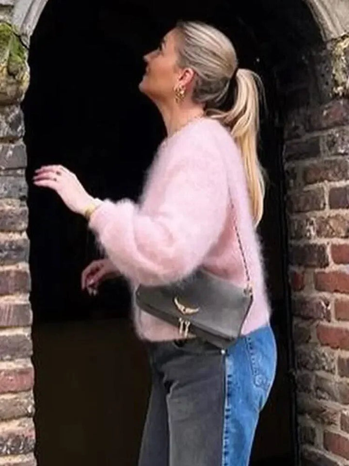 Levoire | Laine Peluche Rose Gilet Tricoté