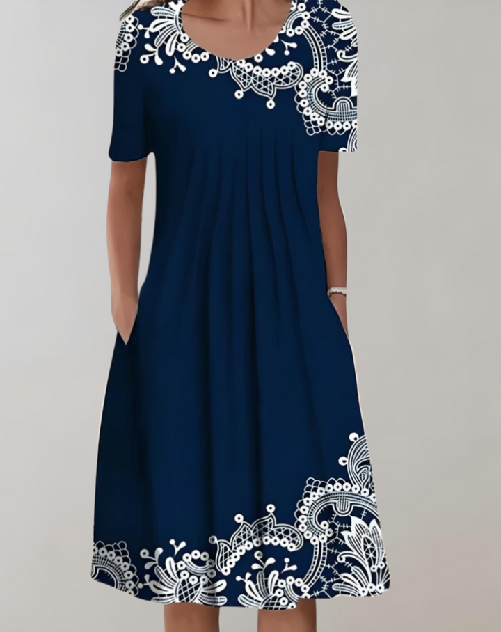 Levoire | Robe D'Été V-Flèche Motif Floral Robe Légère De Loisirs Bleu foncé