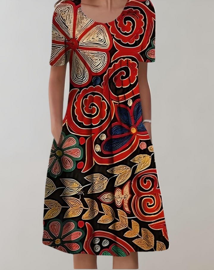 Levoire | Robe D'Été V-Flèche Motif Floral Robe Légère De Loisirs Rot