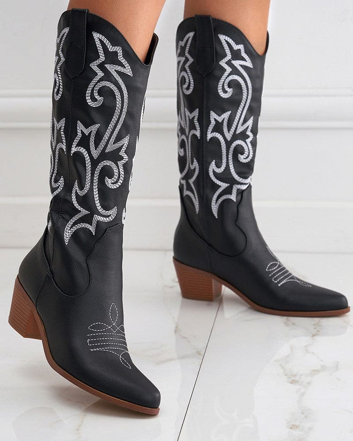 Levoire | Bottes De Cowboy Robustes Avec Broderie Noir