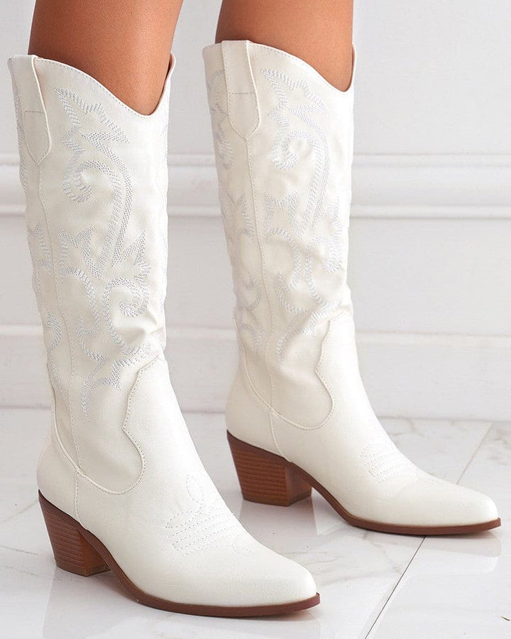 Levoire | Bottes De Cowboy Robustes Avec Broderie Blanc