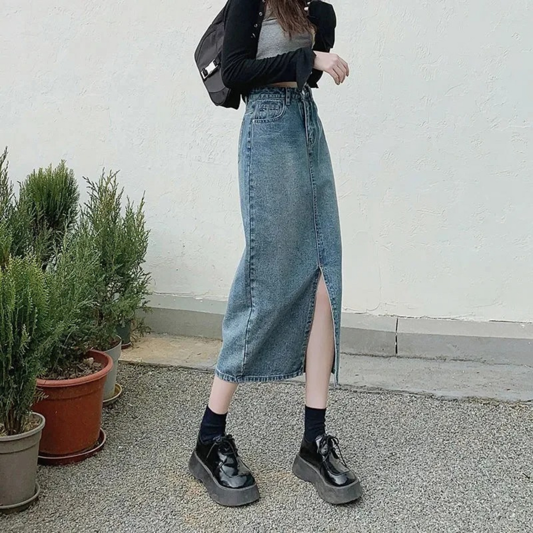 Levoire | Jupe En Jean Longue Bleue Taille Haute