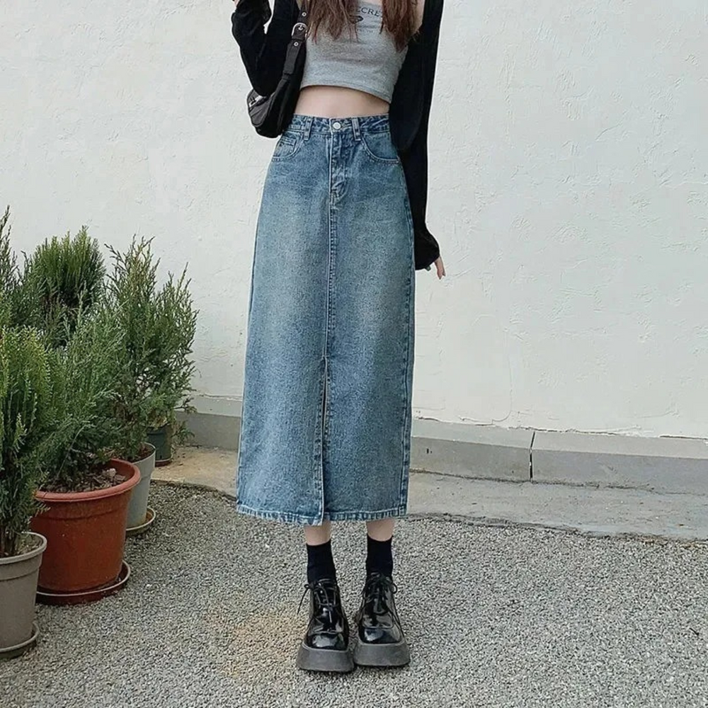 Levoire | Jupe En Jean Longue Bleue Taille Haute