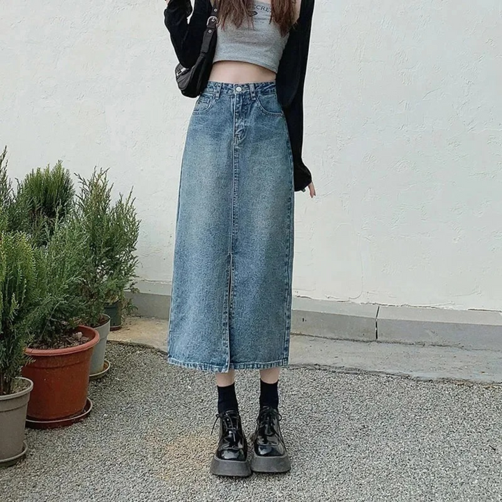 Levoire | Jupe En Jean Longue Bleue Taille Haute