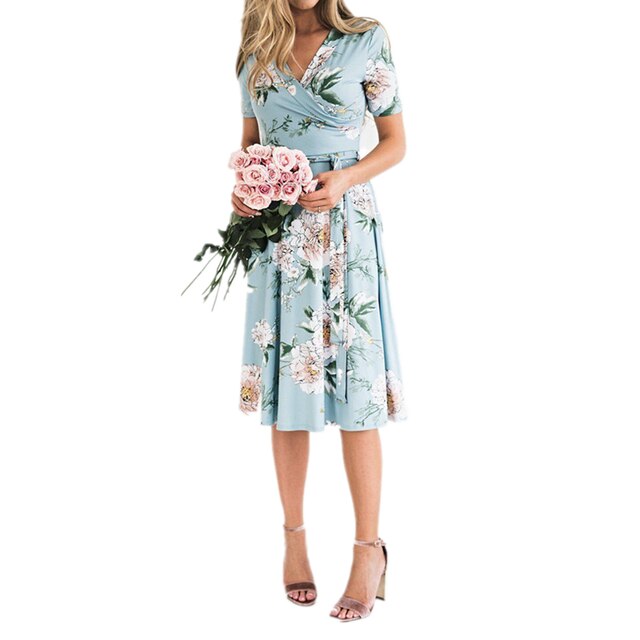 Levoire | Robe Élégante Avec Imprimé Floral Pour Femmes Pour Des Occasions Spéciales Bleu ciel