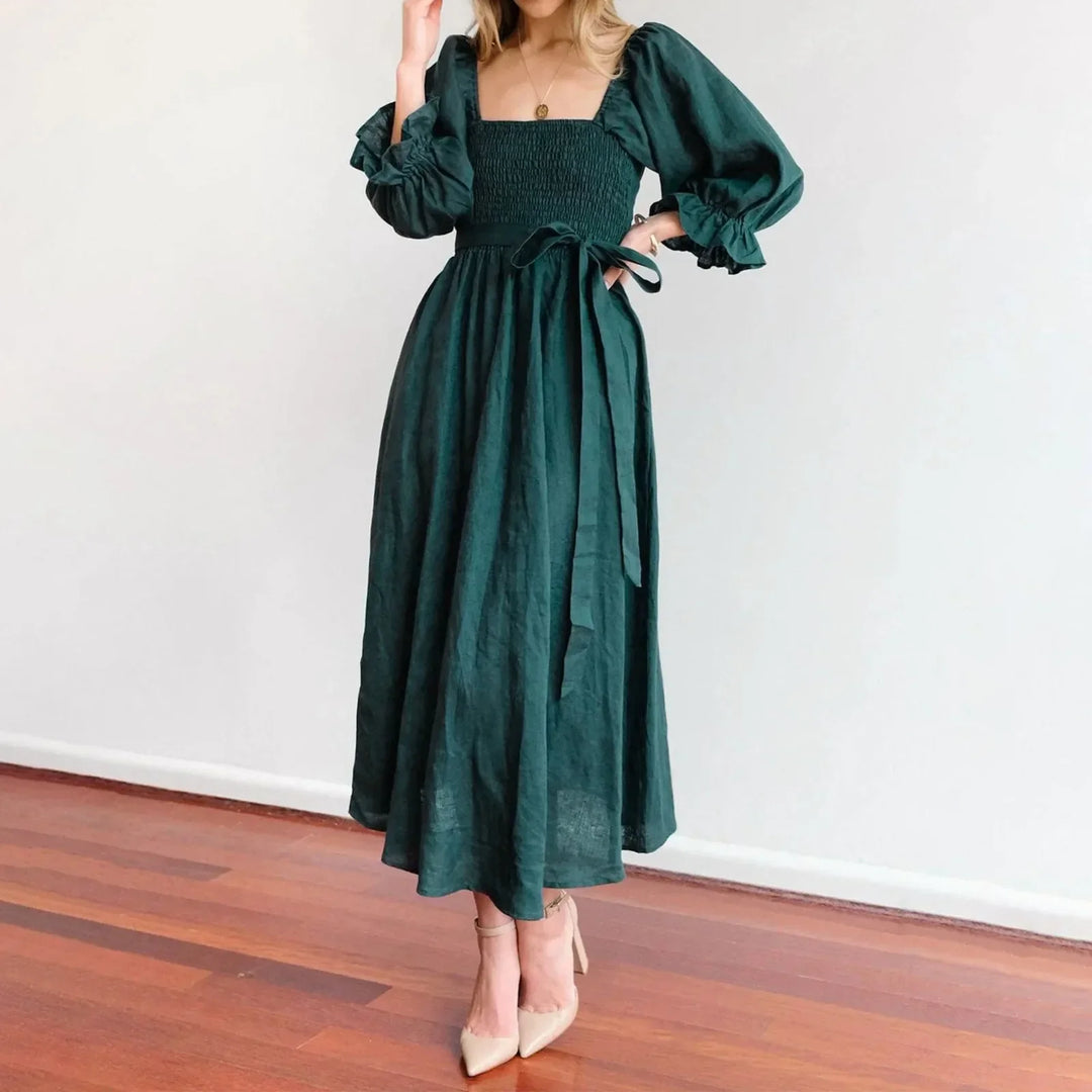 Levoire | Robe Française Avec Manches Volantes Vert Foncé