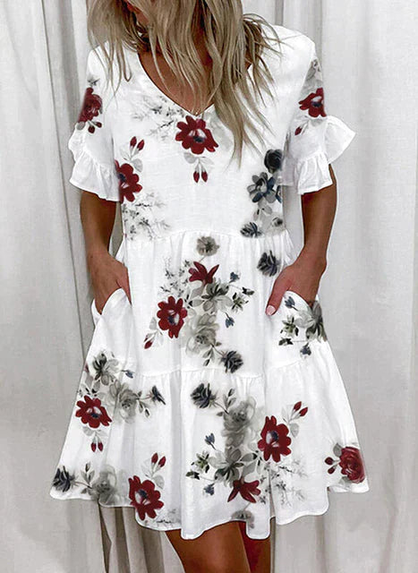 Levoire | Robe Avec Bord Froncé Fleurs blanches