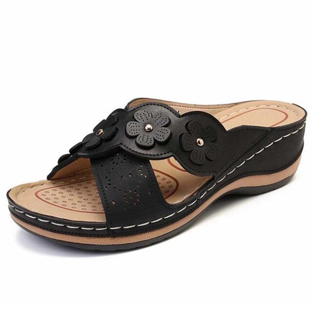 Levoire | Sandales Féminines Avec Design Floral Noir