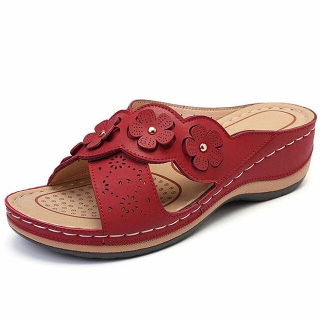 Levoire | Sandales Féminines Avec Design Floral Rouge