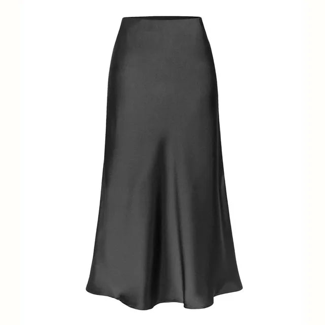 Levoire | A-Ligne Satin Midi Jupe Noir