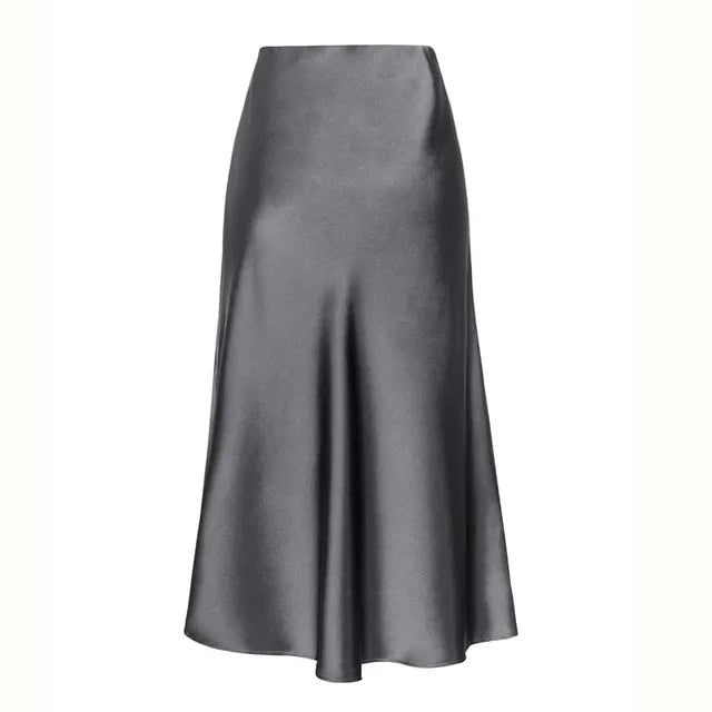 Levoire | A-Ligne Satin Midi Jupe Gris
