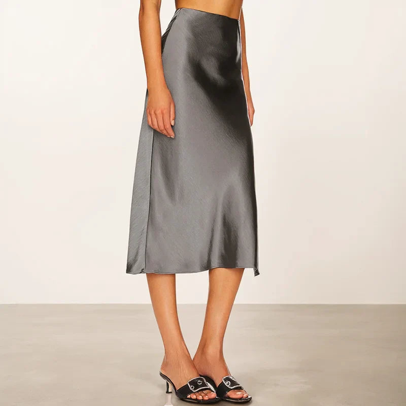 Levoire | A-Ligne Satin Midi Jupe