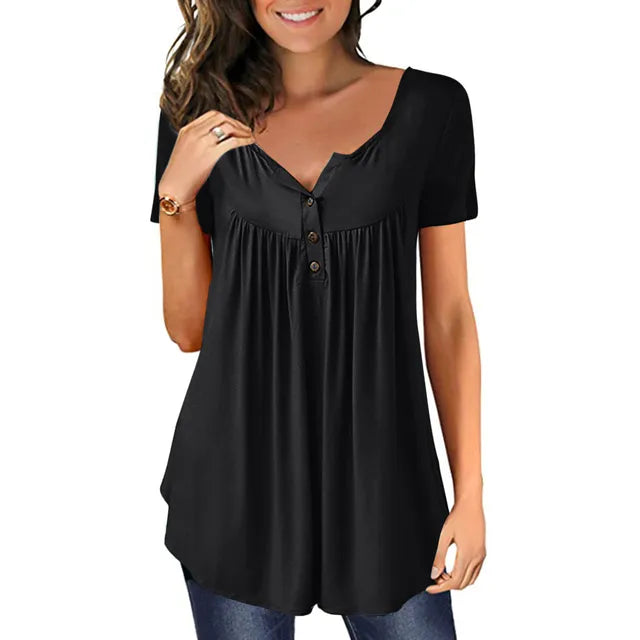 Levoire | Blouse Trendy Bleu Roi Avec Détails Boutonnés Noir