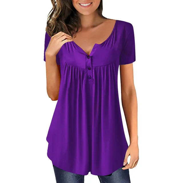 Levoire | Blouse Trendy Bleu Roi Avec Détails Boutonnés Lilas