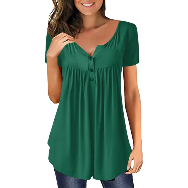 Levoire | Blouse Trendy Bleu Roi Avec Détails Boutonnés Kaki