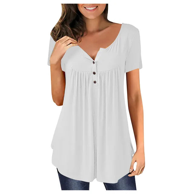 Levoire | Blouse Trendy Bleu Roi Avec Détails Boutonnés Blanc