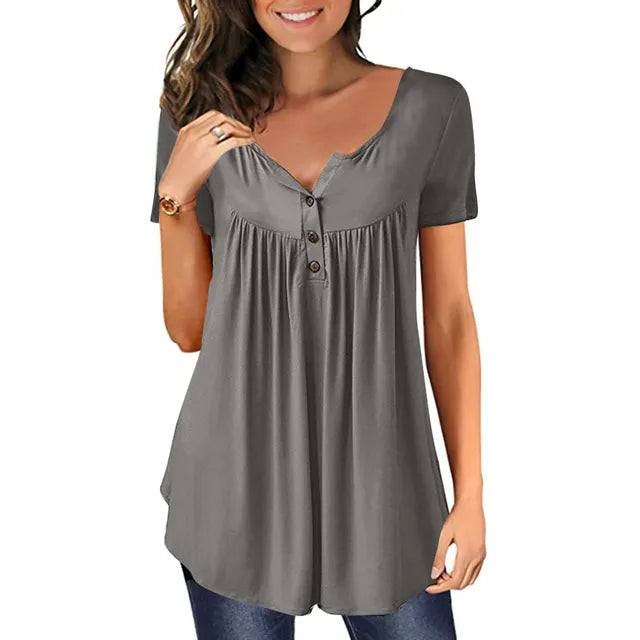 Levoire | Blouse Trendy Bleu Roi Avec Détails Boutonnés Gris
