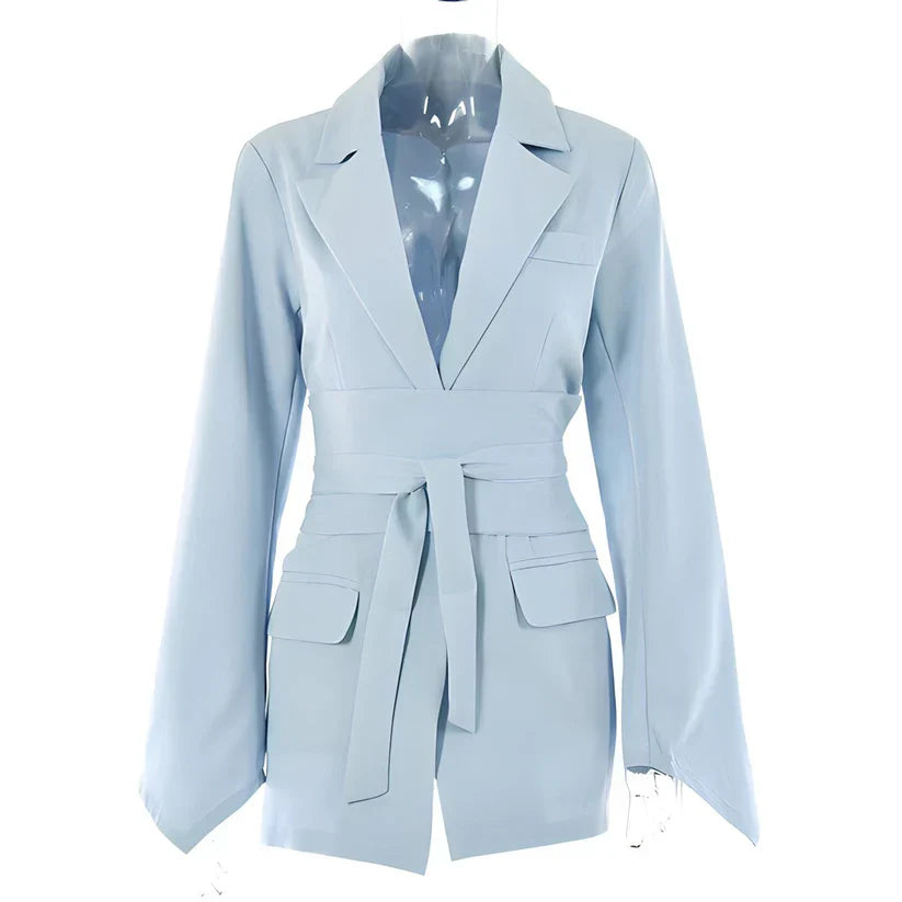 Levoire | Blazer Élégant Avec Ceinture Bleu