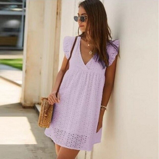 Levoire | Robe En Dentelle Pour Femmes Avec Volants Violet