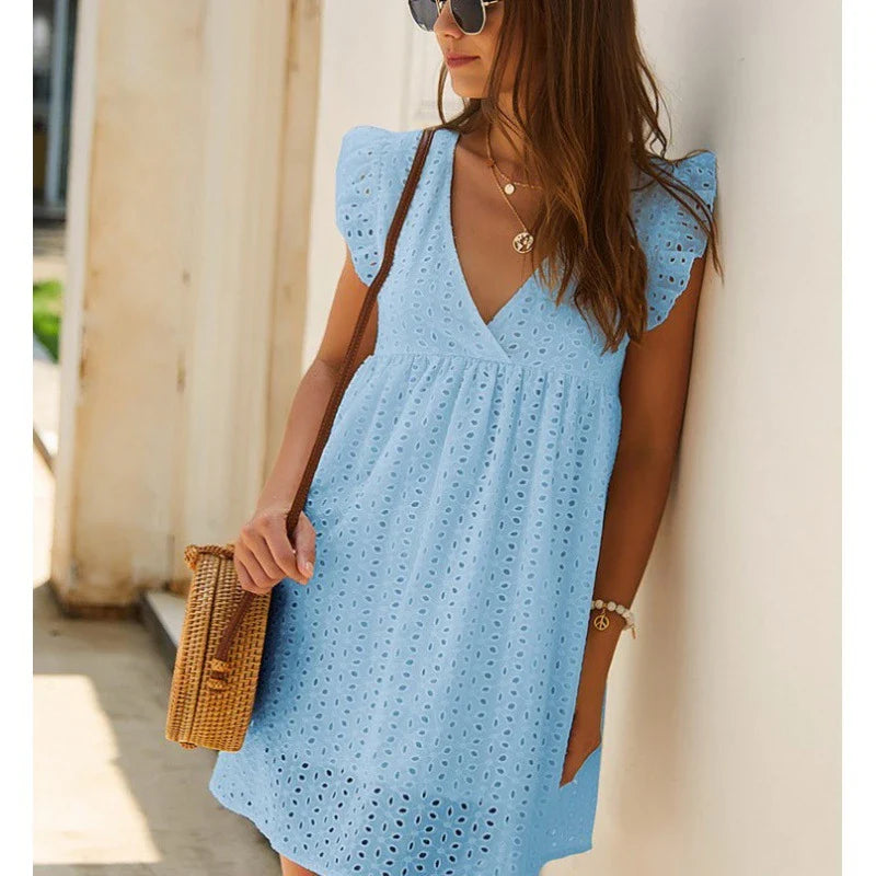 Levoire | Robe En Dentelle Pour Femmes Avec Volants Bleu