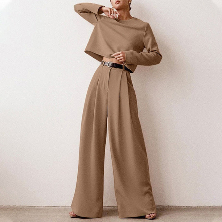 Levoire | Jambes Larges Blouse À Manches Longues Et Pantalon Ensemble Deux Pièces Khaki