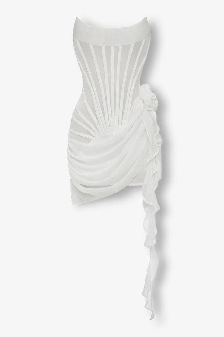 Levoire | Robe Mini Drapée En Mesh Chiffon À Fleurs