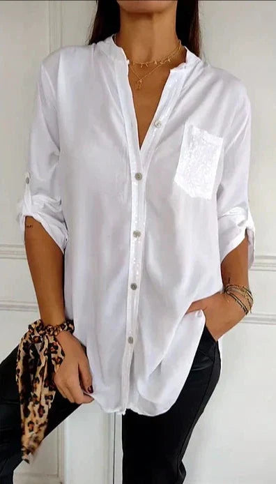 Levoire | Chemisier Féminin À Poche En Sequins Blanc