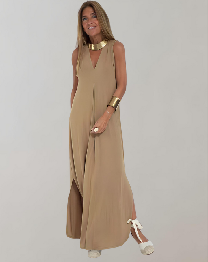 Levoire – Robe amincissante avec décolleté en V Café