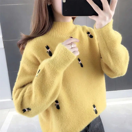 Levoire | Pull Col Roulé En Peluche Jaune