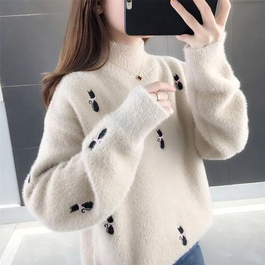 Levoire | Pull Col Roulé En Peluche Beige