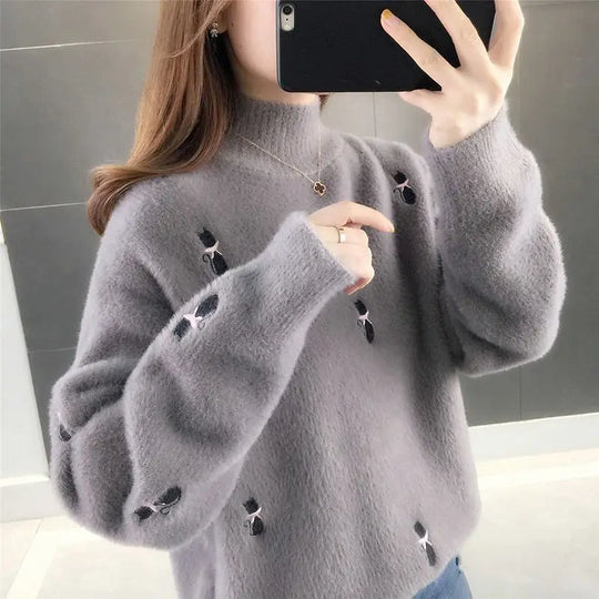 Levoire | Pull Col Roulé En Peluche Gris