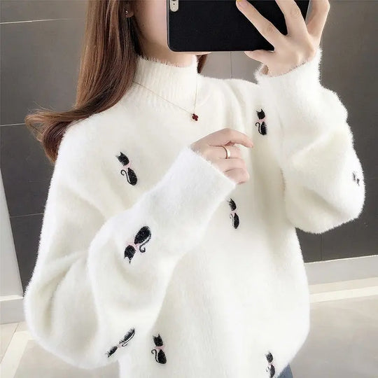 Levoire | Pull Col Roulé En Peluche Blanc