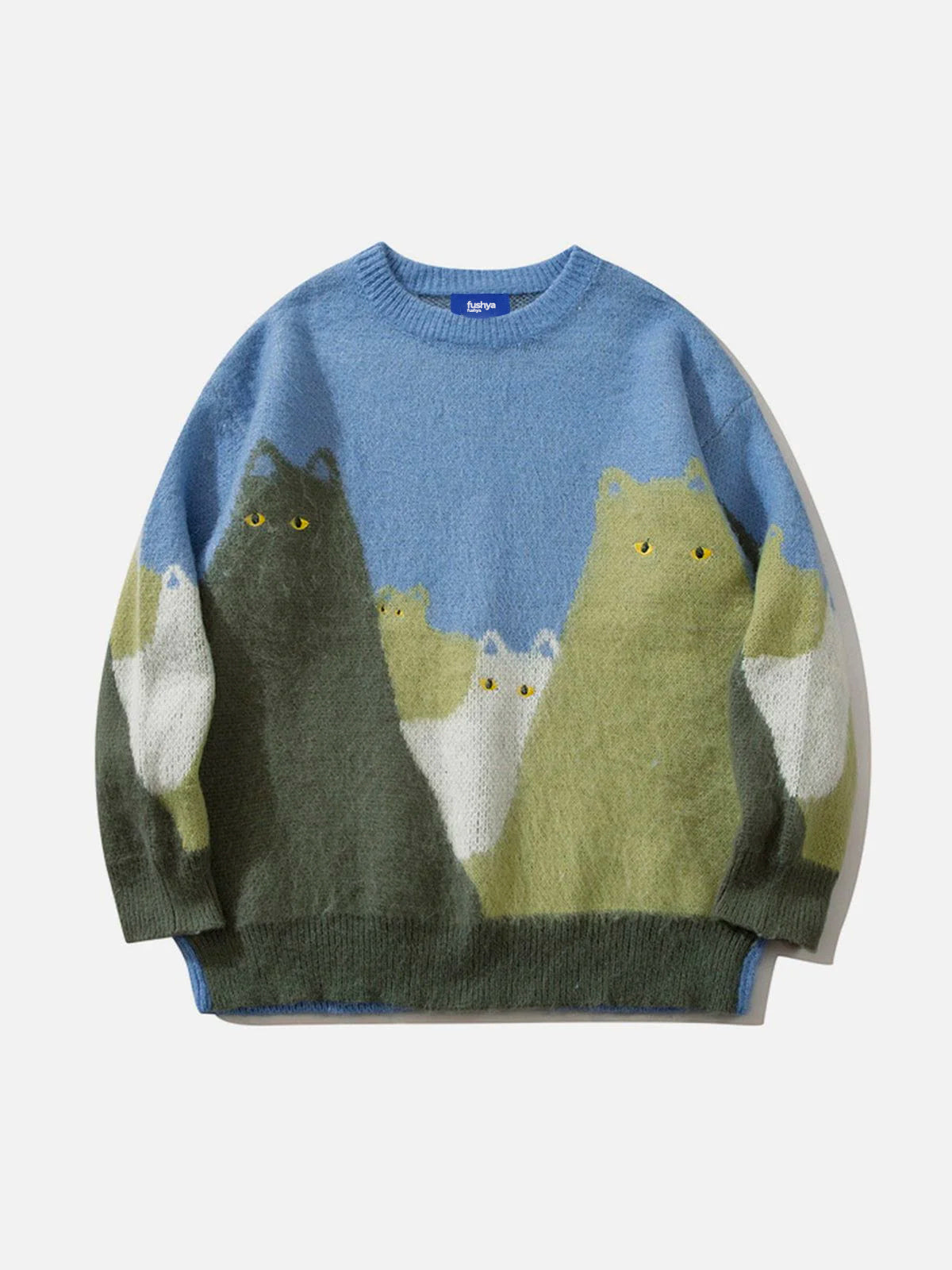 Levoire | Pull en peluche avec broderie de chat Bleu